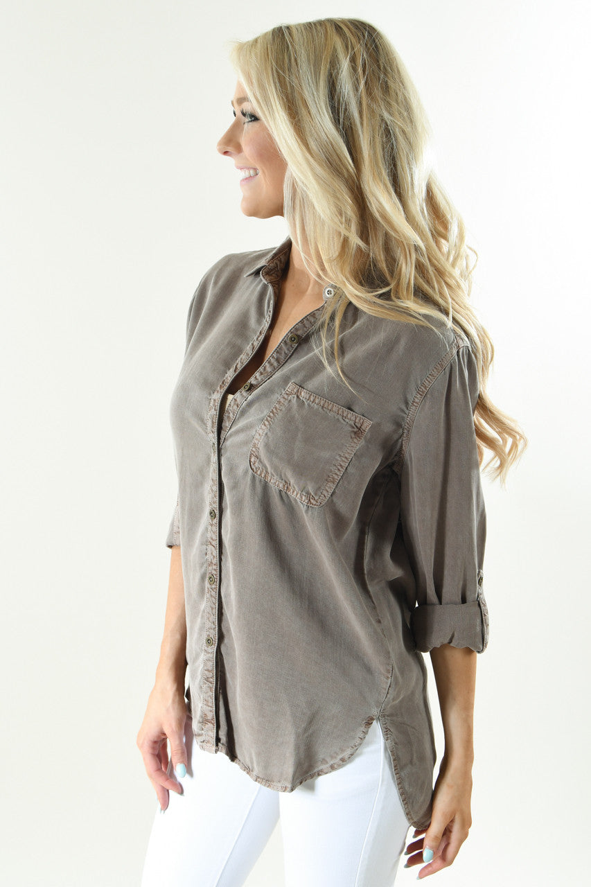 Essential Button Up Top ~ Mocha