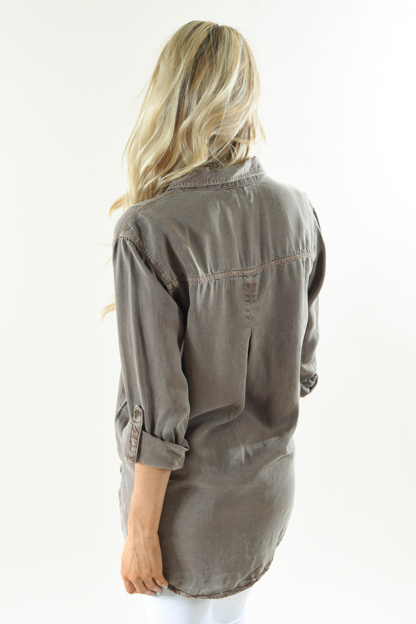 Essential Button Up Top ~ Mocha