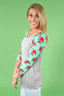 Mint Floral and Grey 3/4 Sleeve Top