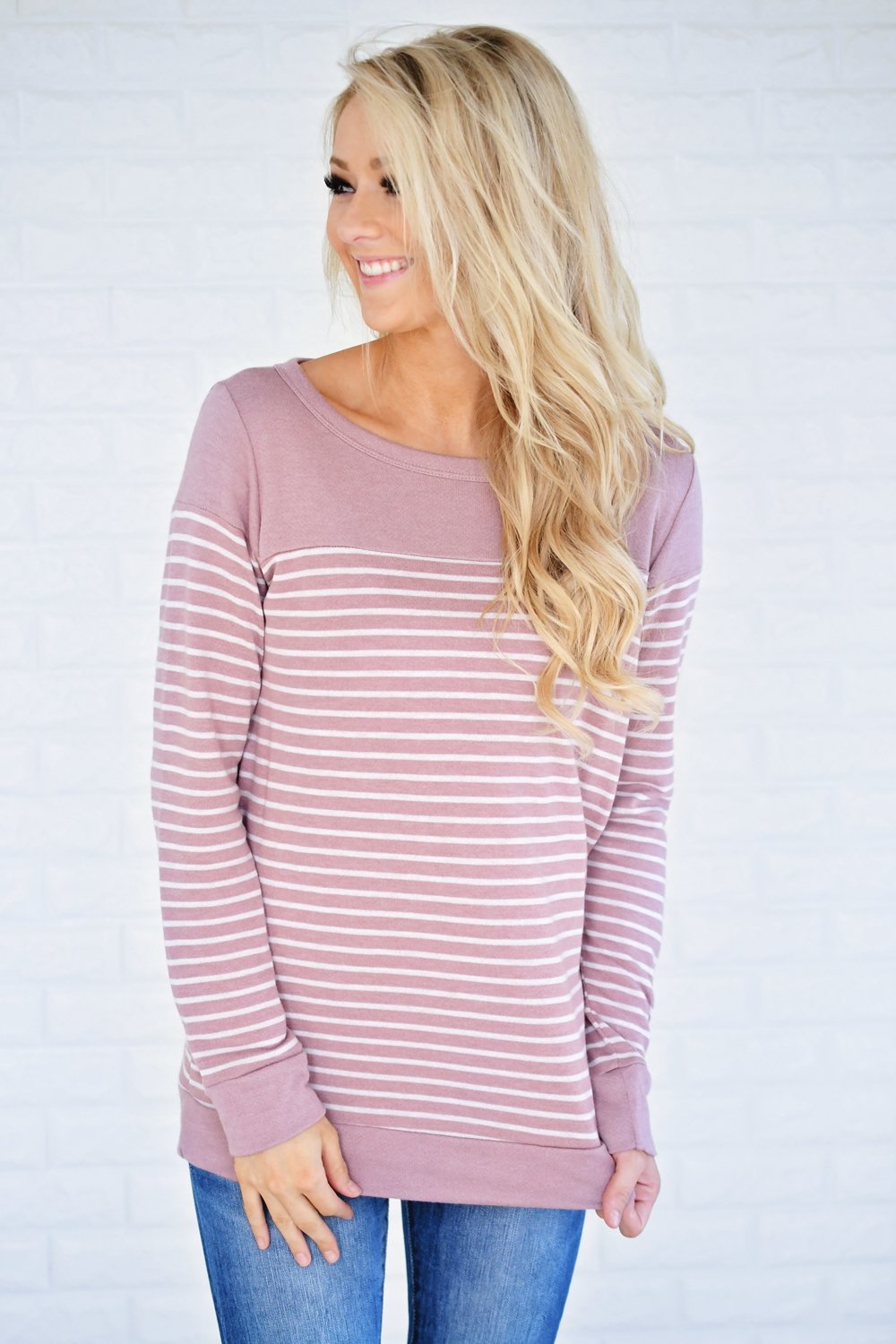 Pleased To Meet You Mauve Striped Top