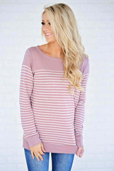 Pleased To Meet You Mauve Striped Top – The Pulse Boutique