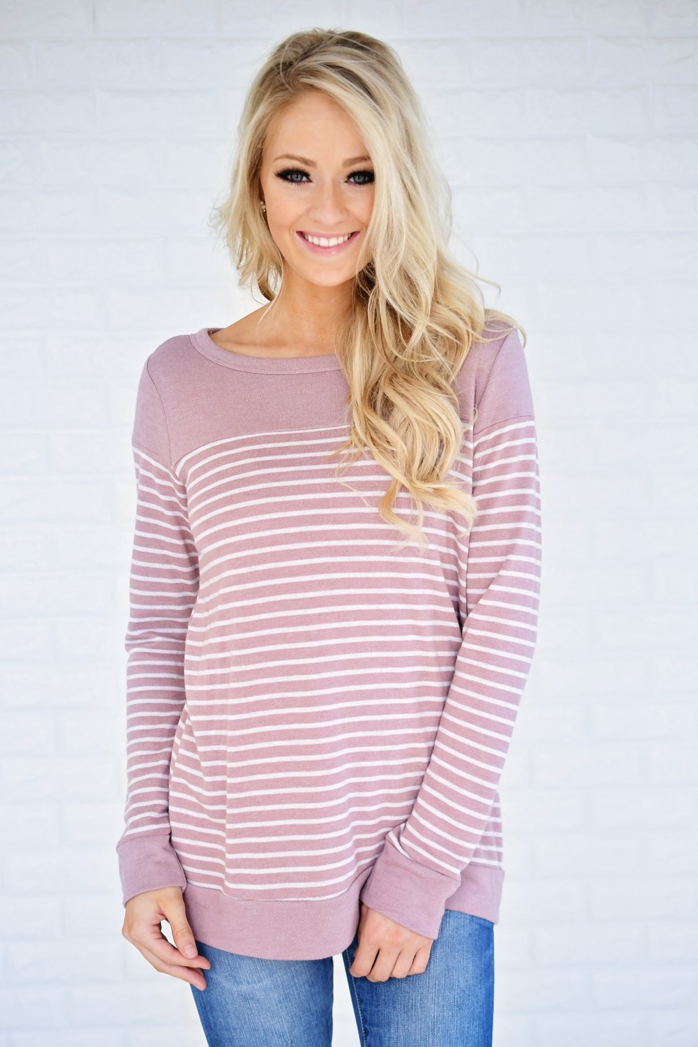 Pleased To Meet You Mauve Striped Top