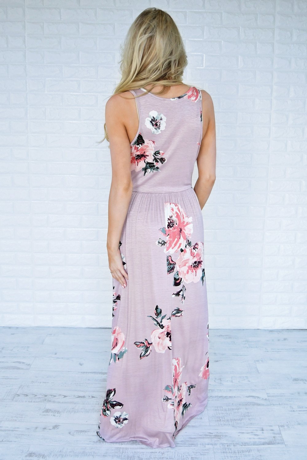 Cherished Love Mauve Floral Maxi Dress