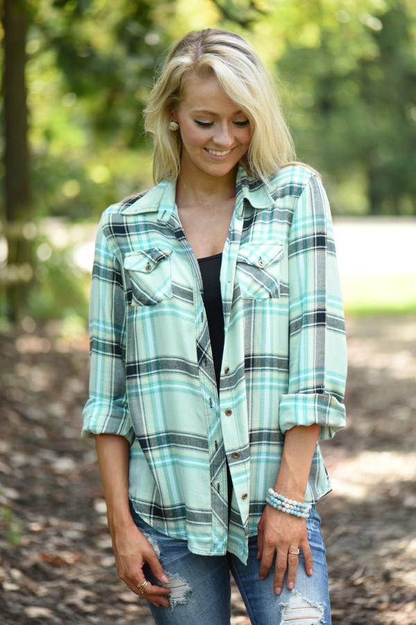 Traditional Black Mint Flannel Top