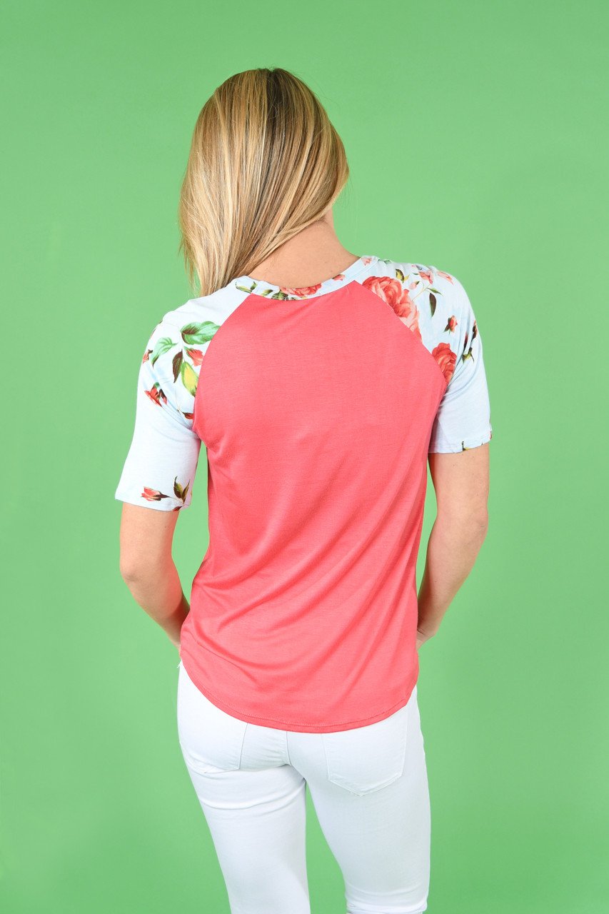Watermelon Floral Sleeve Top
