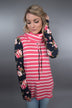 Pink Striped Cowl Neck Top