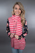Pink Striped Cowl Neck Top