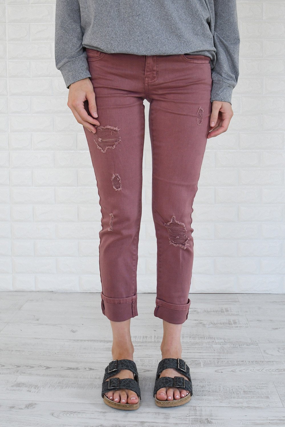 Calypso Jeans - The Boyfriend Effect Faded Maroon