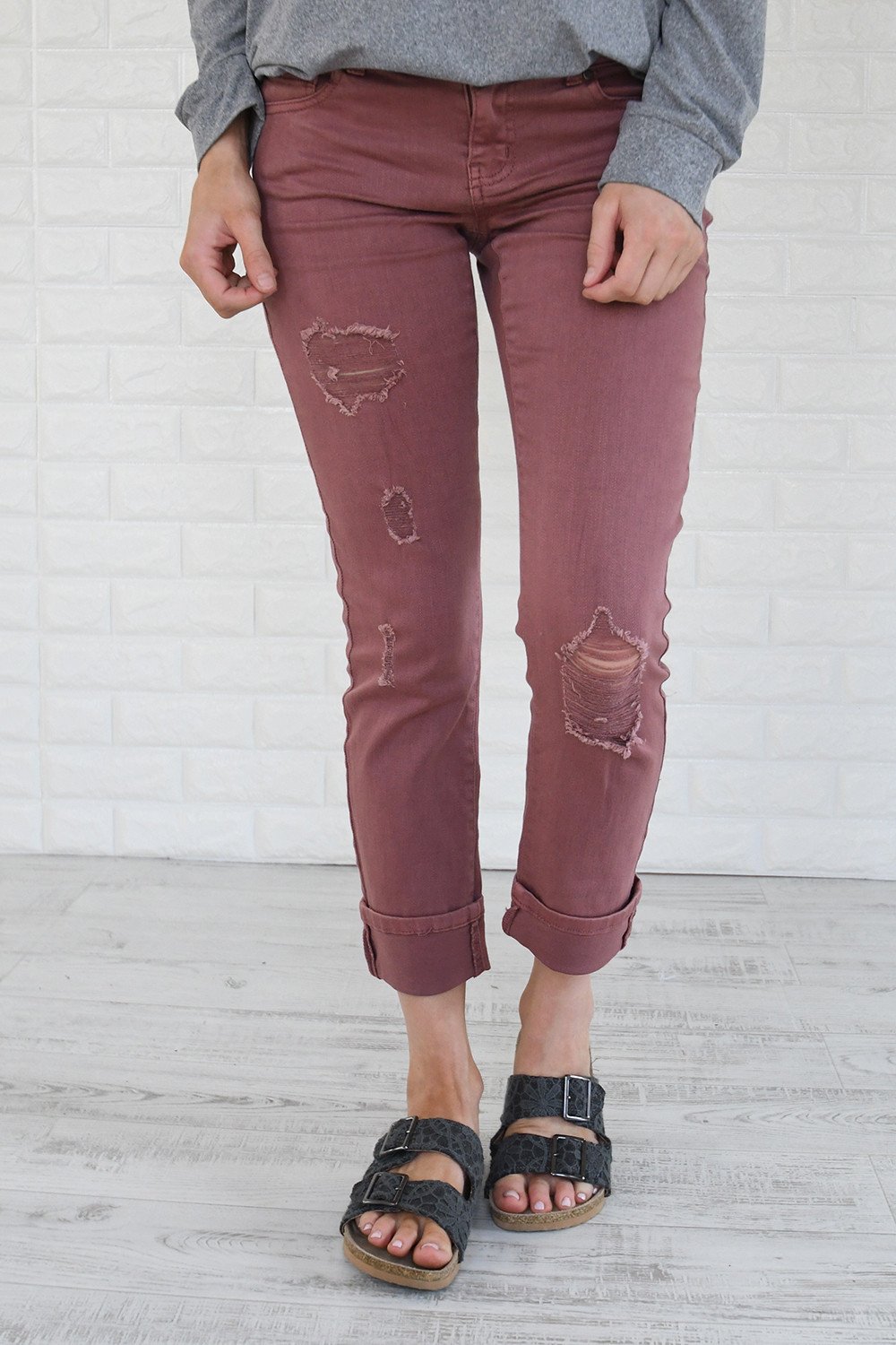 Calypso Jeans - The Boyfriend Effect Faded Maroon