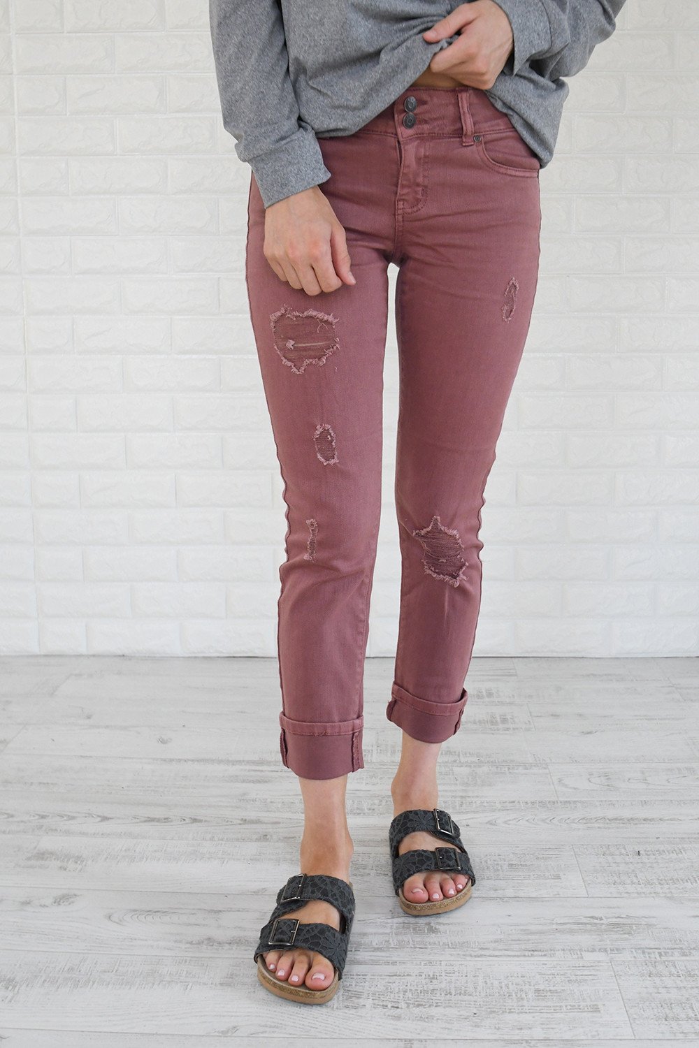Calypso Jeans - The Boyfriend Effect Faded Maroon