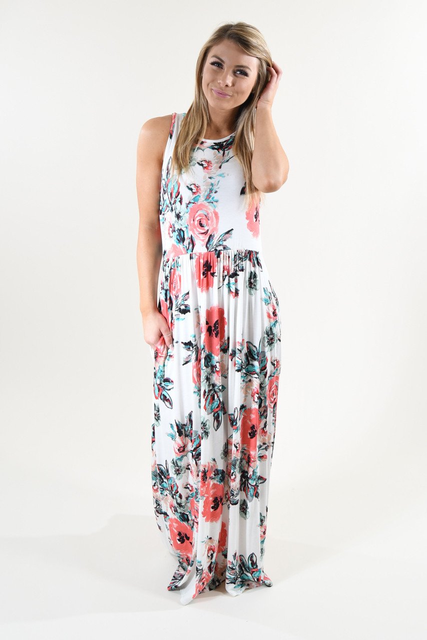 Sweet Pea Maxi Dress ~ Ivory Floral