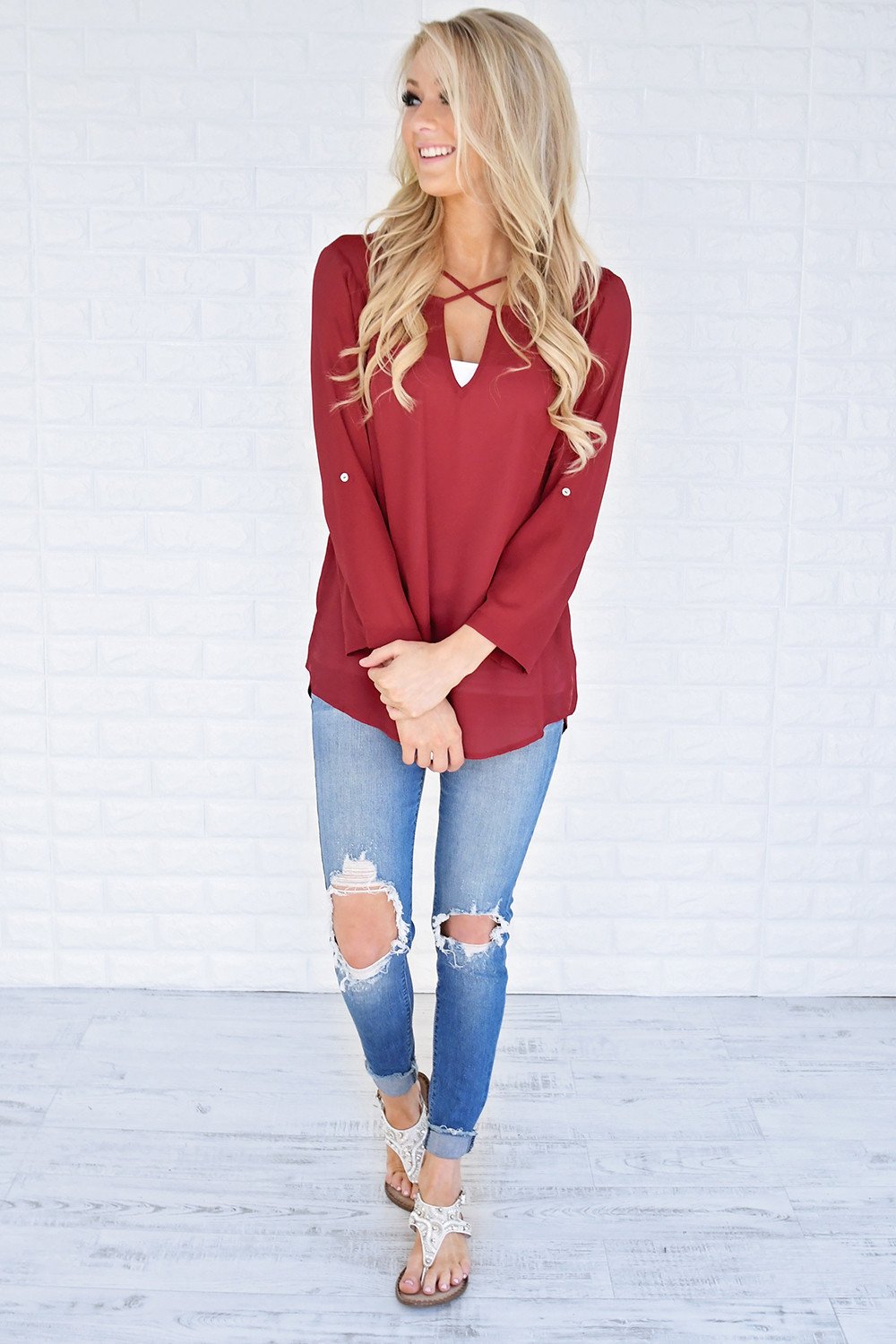 Burgundy Criss Cross Blouse