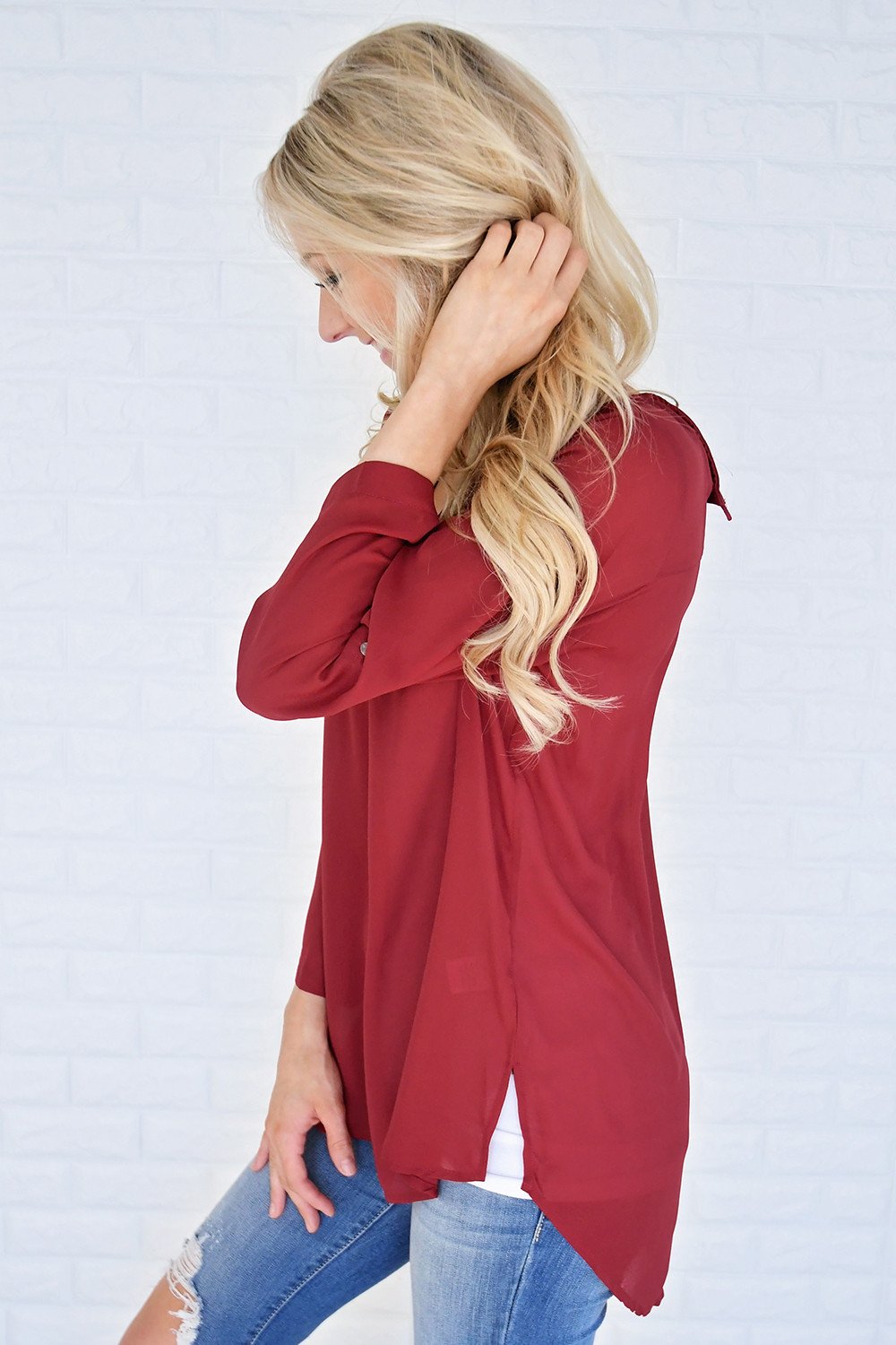Burgundy Criss Cross Blouse