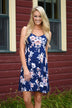 Fall Floral Mid Length Dress - Navy