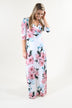 3/4 Sleeve Ivory Floral Maxi Dress