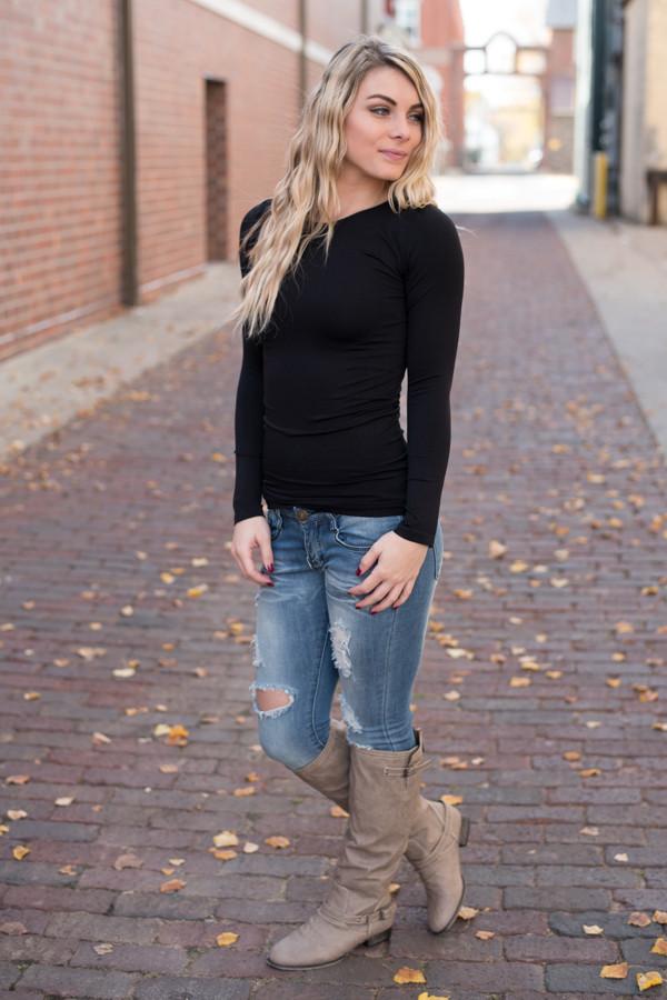 Long Sleeve Seamless Top - Black