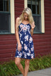 Fall Floral Mid Length Dress - Navy