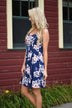 Fall Floral Mid Length Dress - Navy