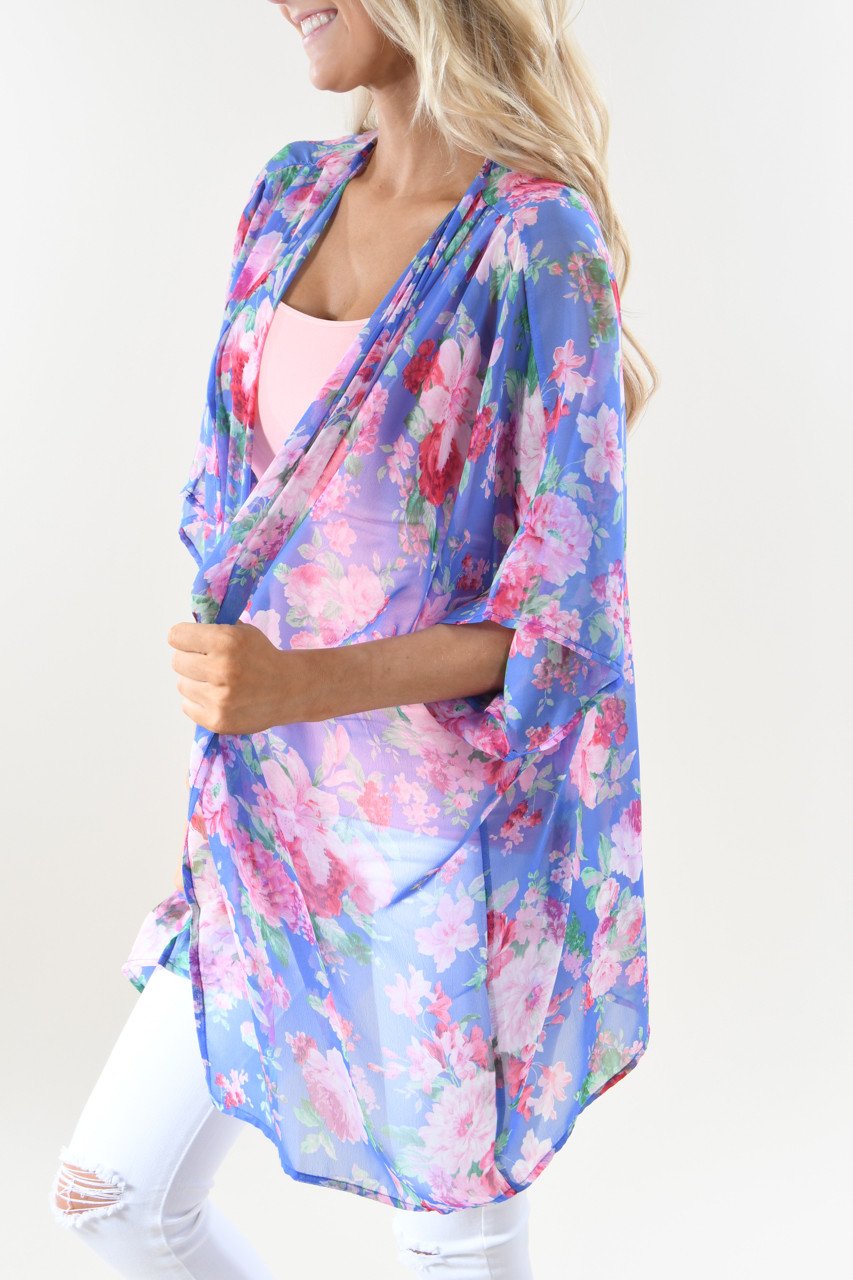 Blue and Pink Floral Kimono
