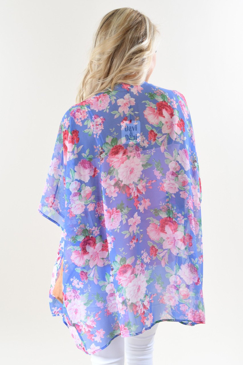 Blue and Pink Floral Kimono