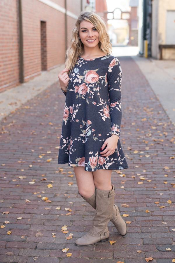 Florence Floral Dress ~ Navy Blue