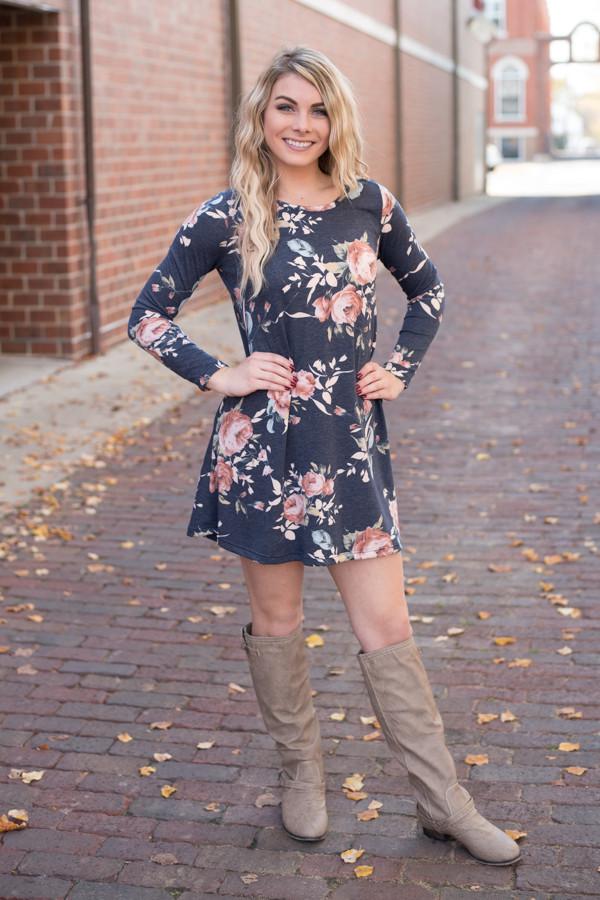 Florence Floral Dress ~ Navy Blue