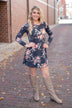 Florence Floral Dress ~ Navy Blue