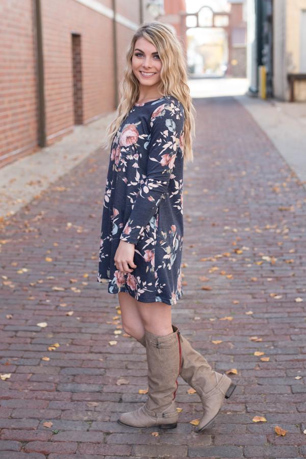 Florence Floral Dress ~ Navy Blue