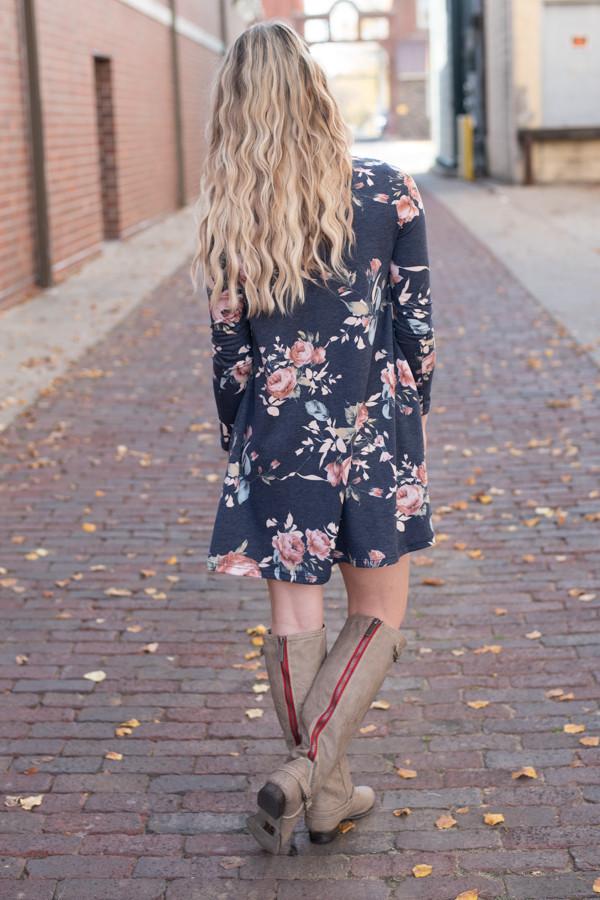 Florence Floral Dress ~ Navy Blue