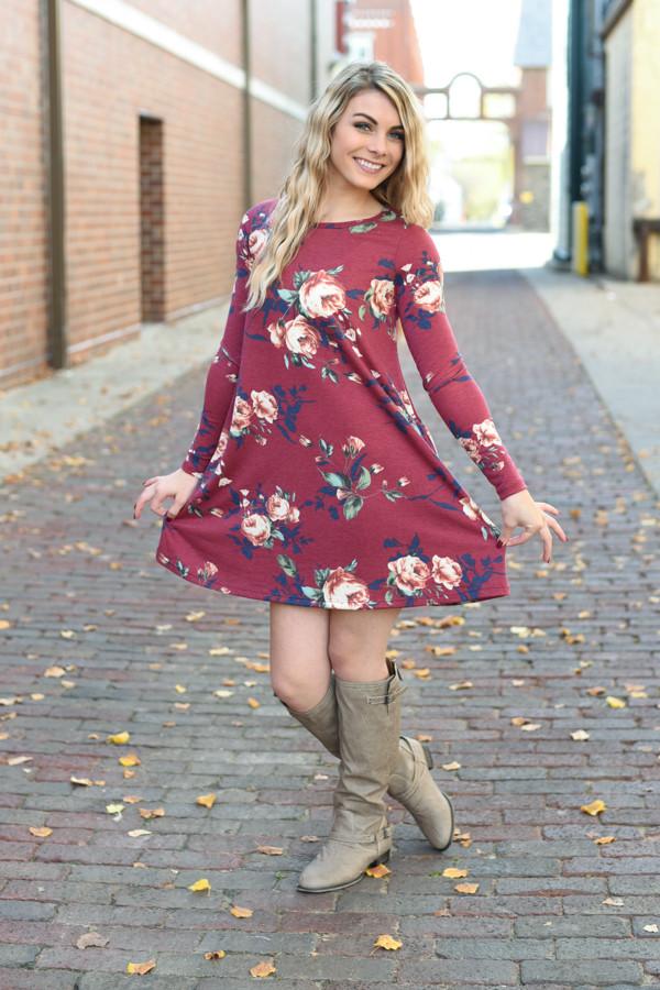 Florence Floral Dress ~ Burgundy