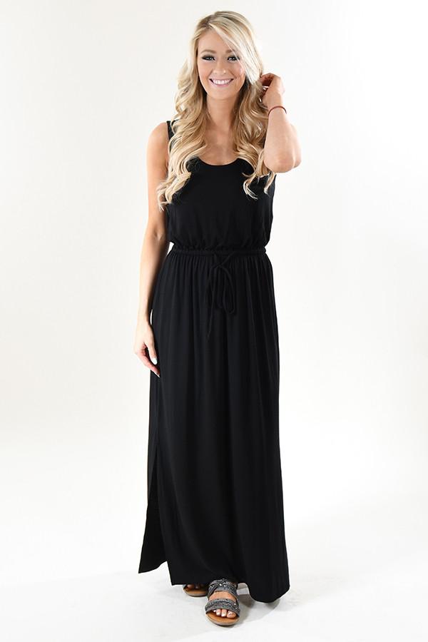 Black Drawstring Maxi Dress