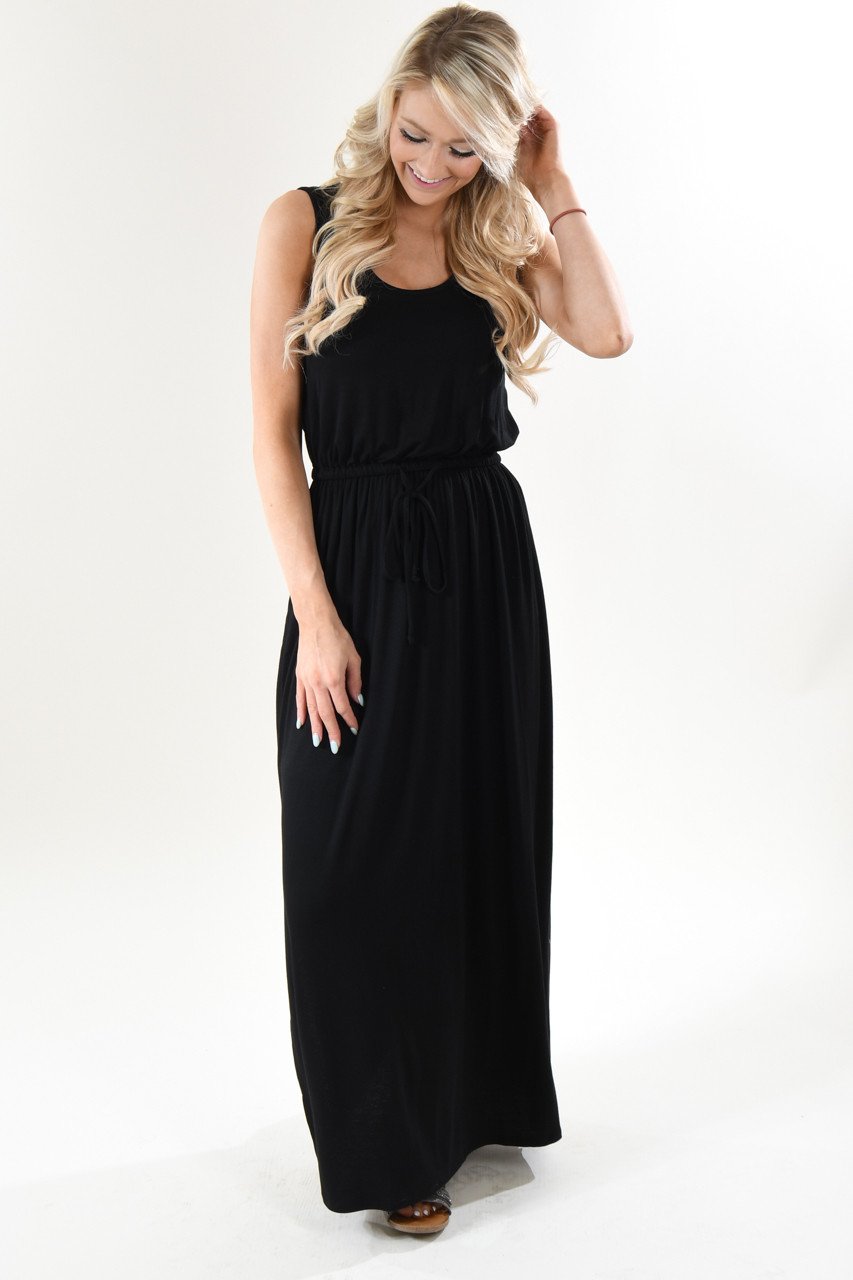 Black Drawstring Maxi Dress