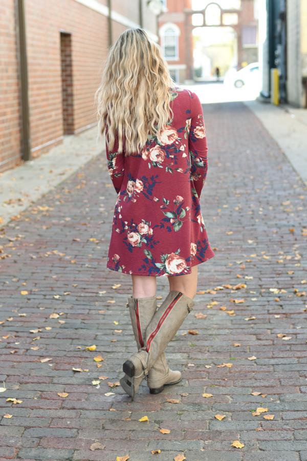 Florence Floral Dress ~ Burgundy