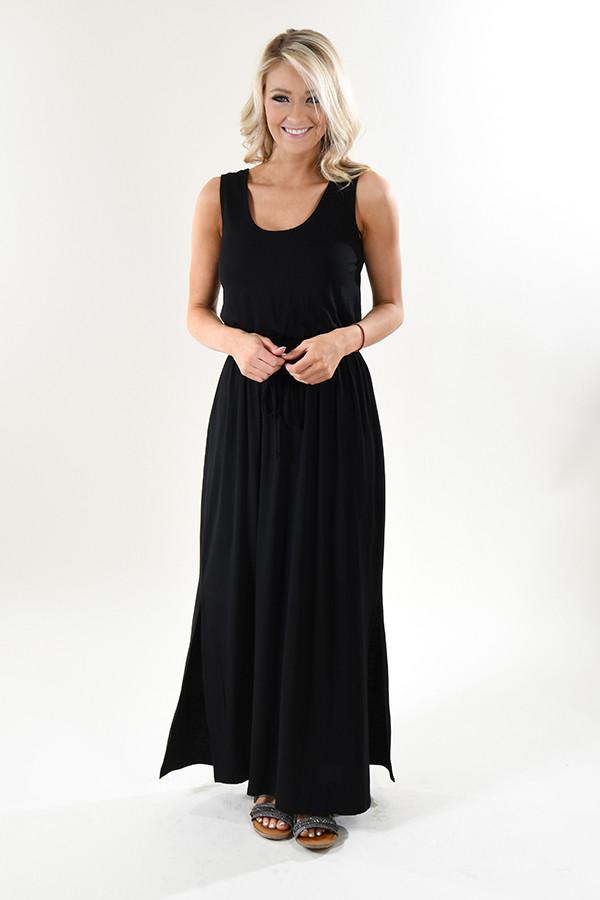 Black Drawstring Maxi Dress