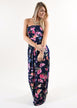 Strapless Floral Maxi Dress ~ Navy