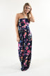 Strapless Floral Maxi Dress ~ Navy