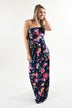 Strapless Floral Maxi Dress ~ Navy