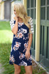 Striped & Floral Dress - Navy