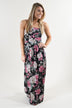 Strapless Floral Maxi Dress ~ Pink & Black