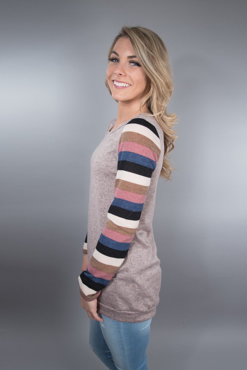 Striped Sleeve Tunic Top ~ Mauve