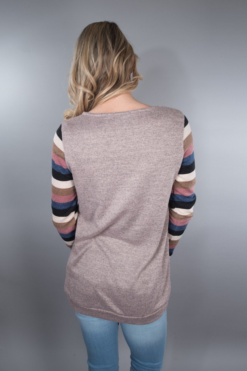Striped Sleeve Tunic Top ~ Mauve