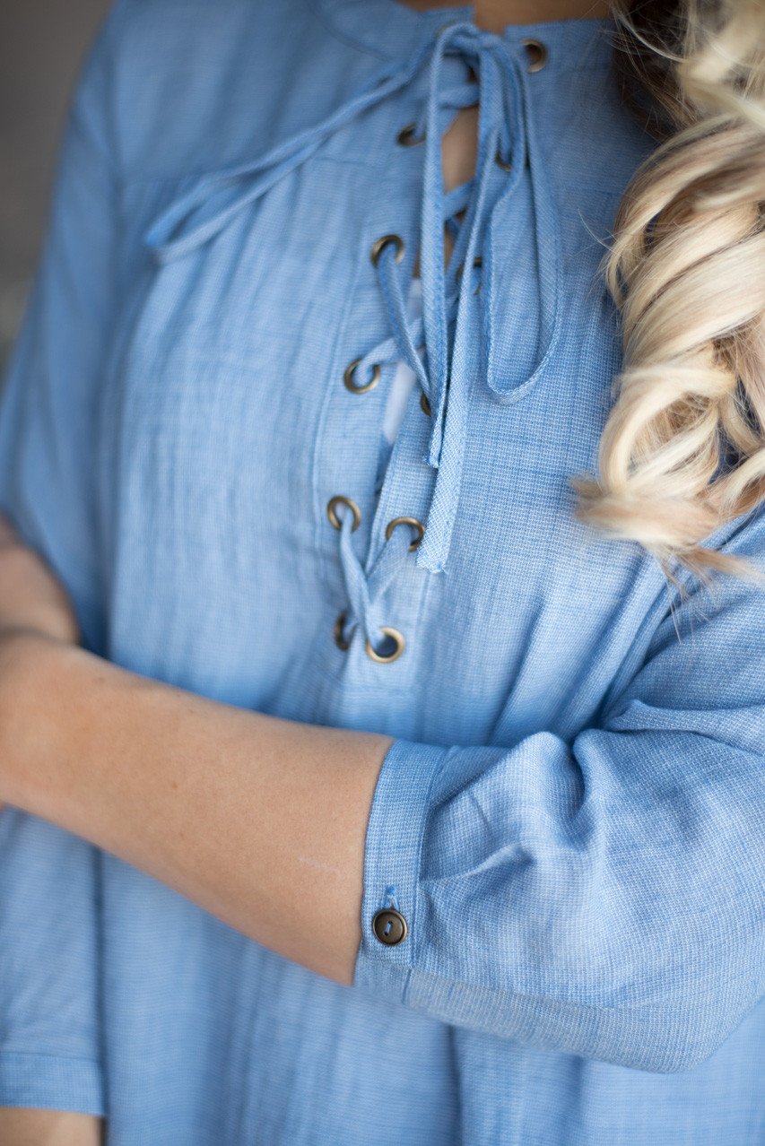 Lace Me Up Baby Blue Top