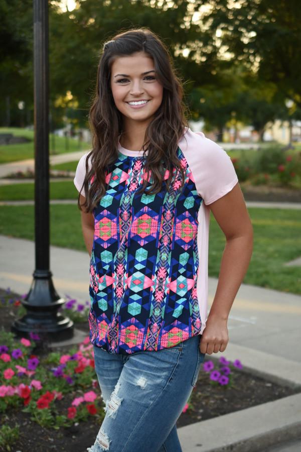 Neon Geo Print Top ~ Pink