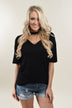 Raw Edge Mock Neck Top ~ Black