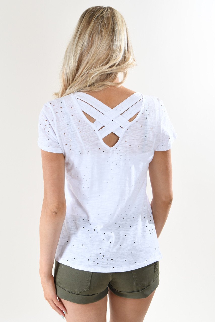 Back Detail Holey Top ~ White
