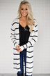 Long Black and White Striped Cardigan