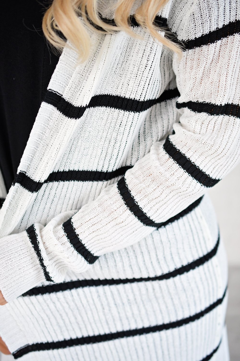 Long Black and White Striped Cardigan The Pulse Boutique