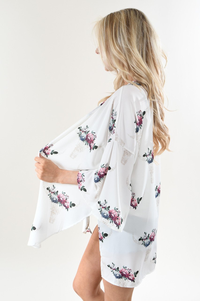 Ivory Floral Skull Kimono