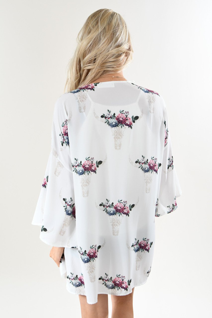 Ivory Floral Skull Kimono