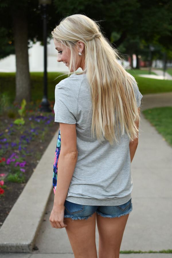 Neon Geo Print Top ~ Grey